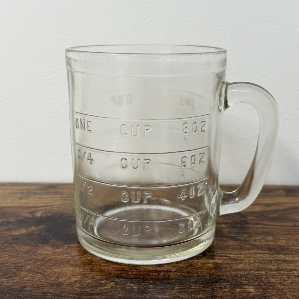 Hazel Atlas Vintage Glass Measuring Cup Embossed Depression No Spout